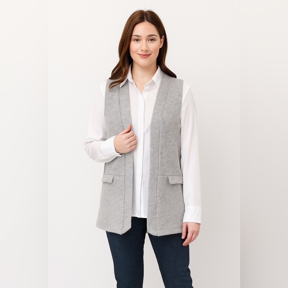 Anthropology wool gray side slit pocket vest S M